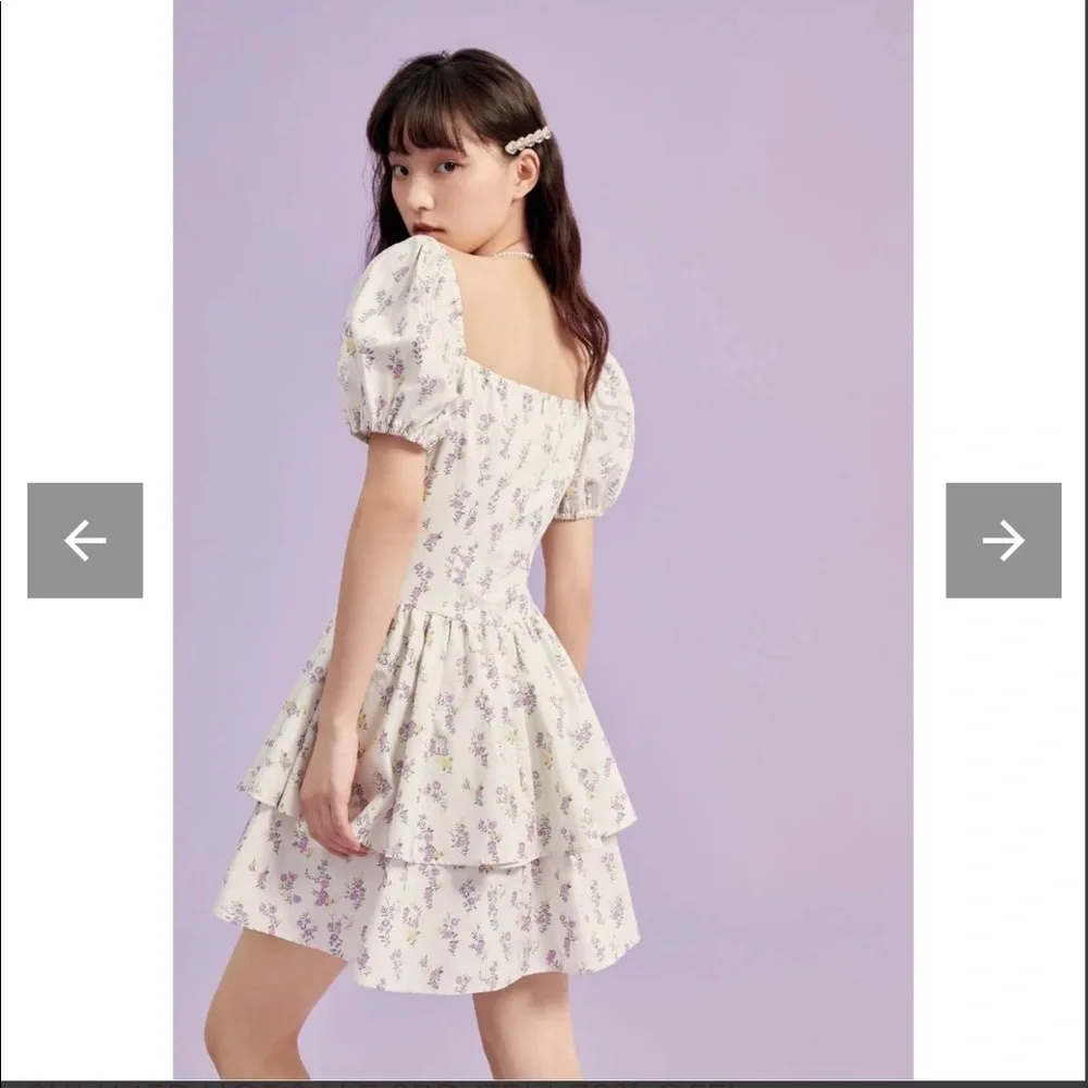 Ledin Double Layered Floral Puff Sleeve Corset Mini Dress - Picture 8 of 8